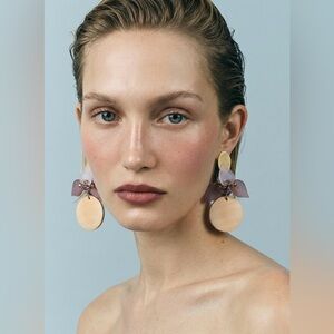 Floral Statement Earrings with Wooden Pendant | Art Jewelry